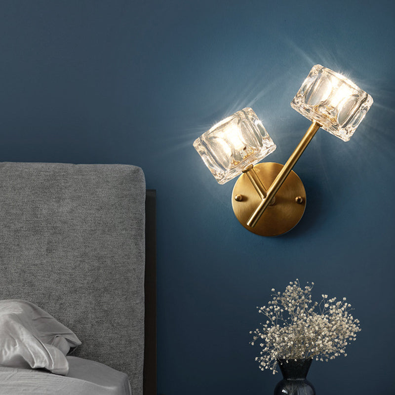 Half Cylinder Wall Sconce Modern Style Multi-Lights Crystal Wall Light Fixture in Brass