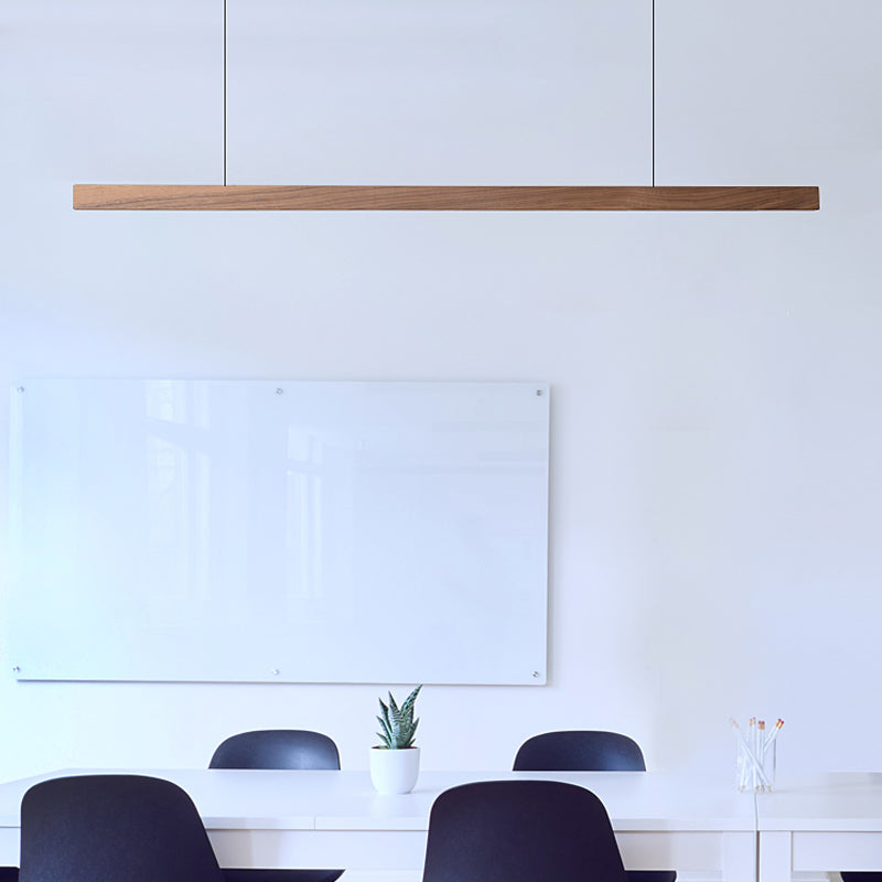Modern Wood Chandelier Lamp Linear 1 Light LED Island Pendant for Office