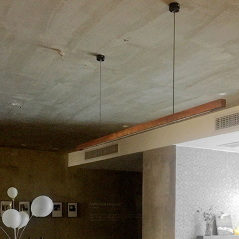 Modern Wood Chandelier Lamp Linear 1 Light LED Island Pendant for Office