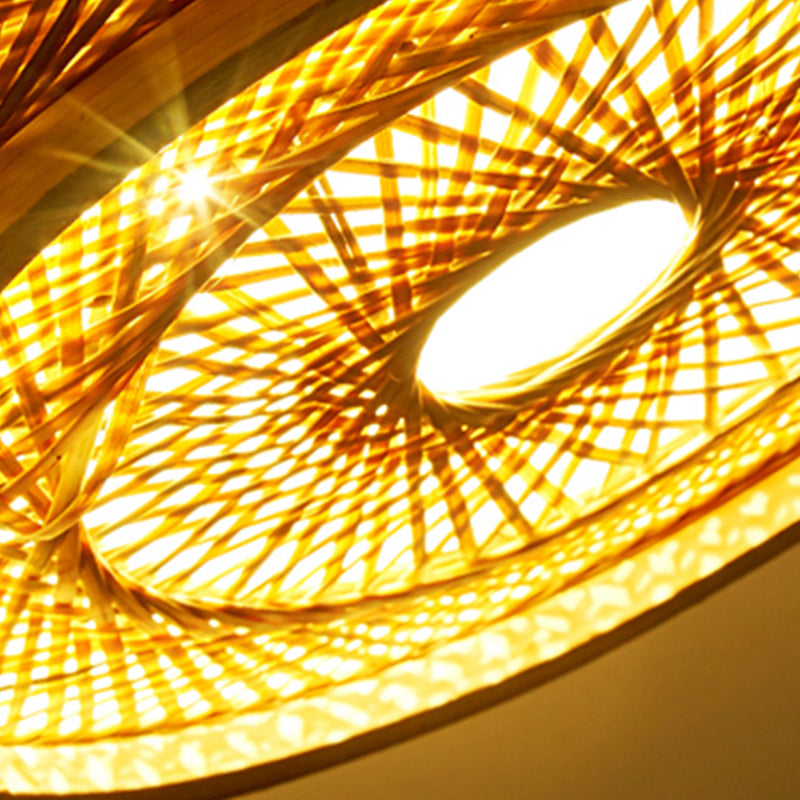 Drum Bamboo Flush Mount Lamp Asian Style Ceiling Lamp for Sitting Room