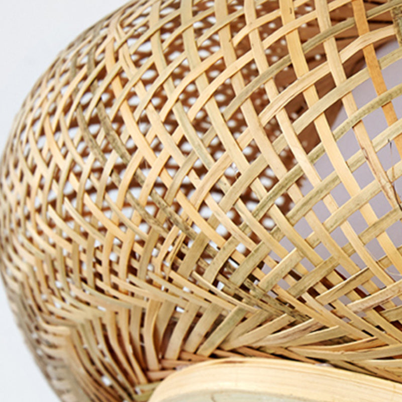 Drum Bamboo Flush Mount Lamp Asian Style Ceiling Lamp for Sitting Room
