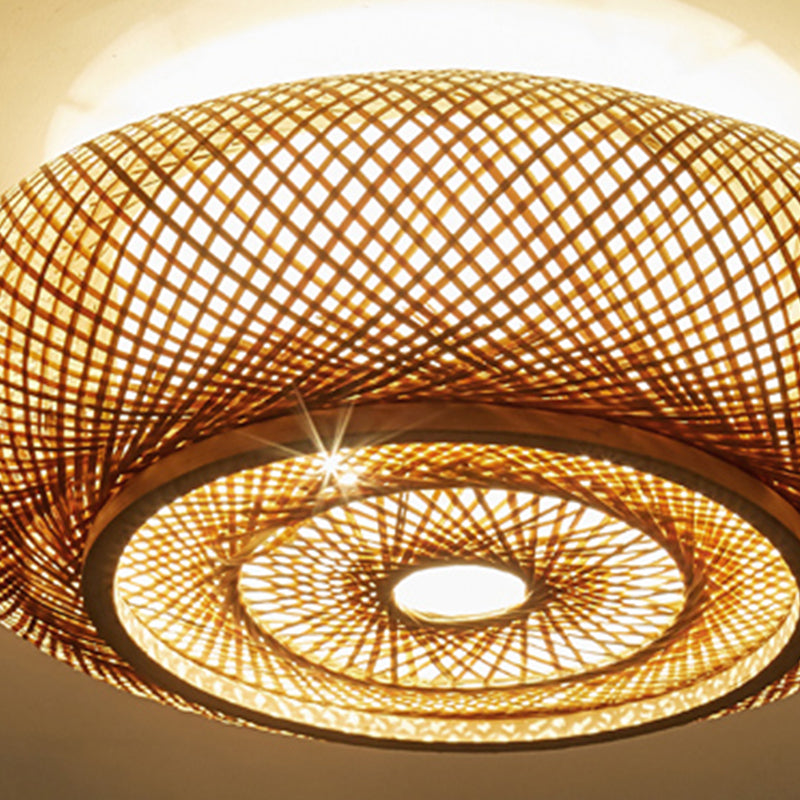 Drum Bamboo Flush Mount Lamp Asian Style Ceiling Lamp for Sitting Room