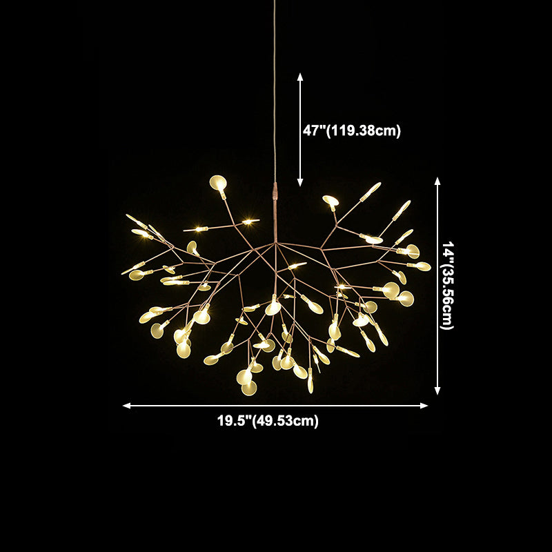 Rose Gold Branches Hanging Lamp Designer Style Metal Chandelier for Living Room