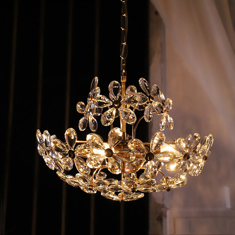 Flower Chandelier Light Fixtures Traditional Multi-Head Suspension Pendant Lamps with Crystal Shade