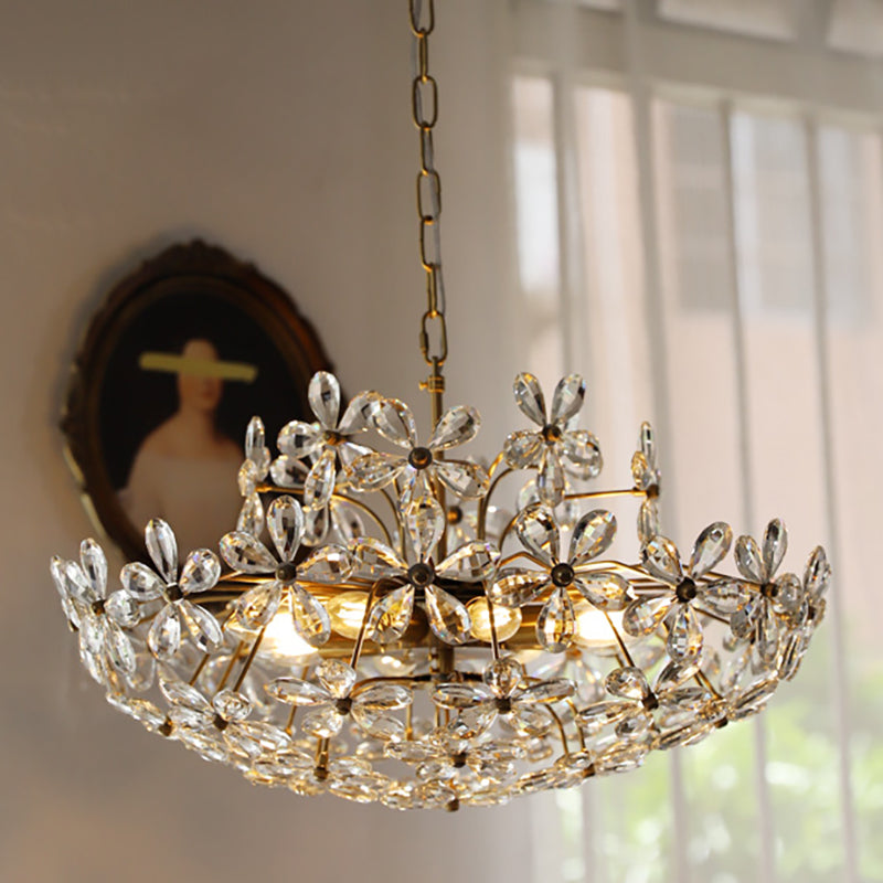 Flower Chandelier Light Fixtures Traditional Multi-Head Suspension Pendant Lamps with Crystal Shade