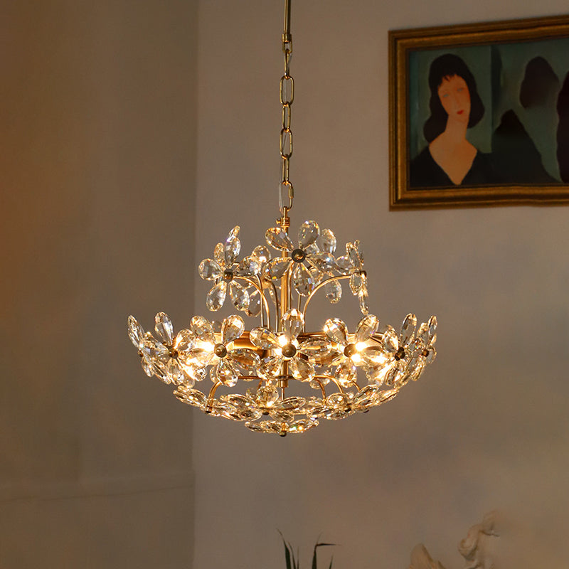 Flower Chandelier Light Fixtures Traditional Multi-Head Suspension Pendant Lamps with Crystal Shade