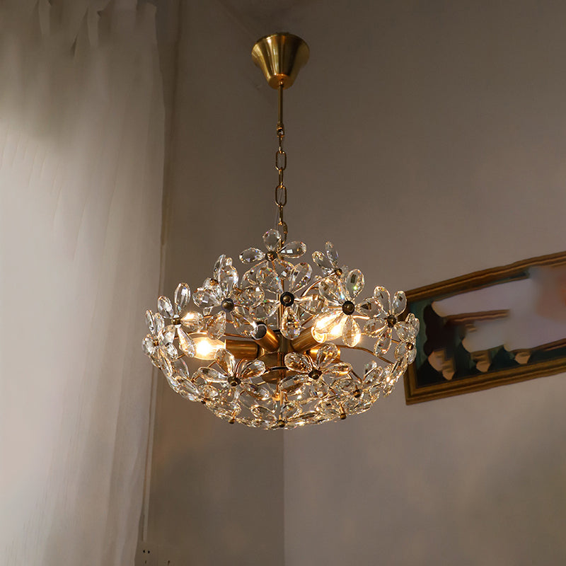 Flower Chandelier Light Fixtures Traditional Multi-Head Suspension Pendant Lamps with Crystal Shade