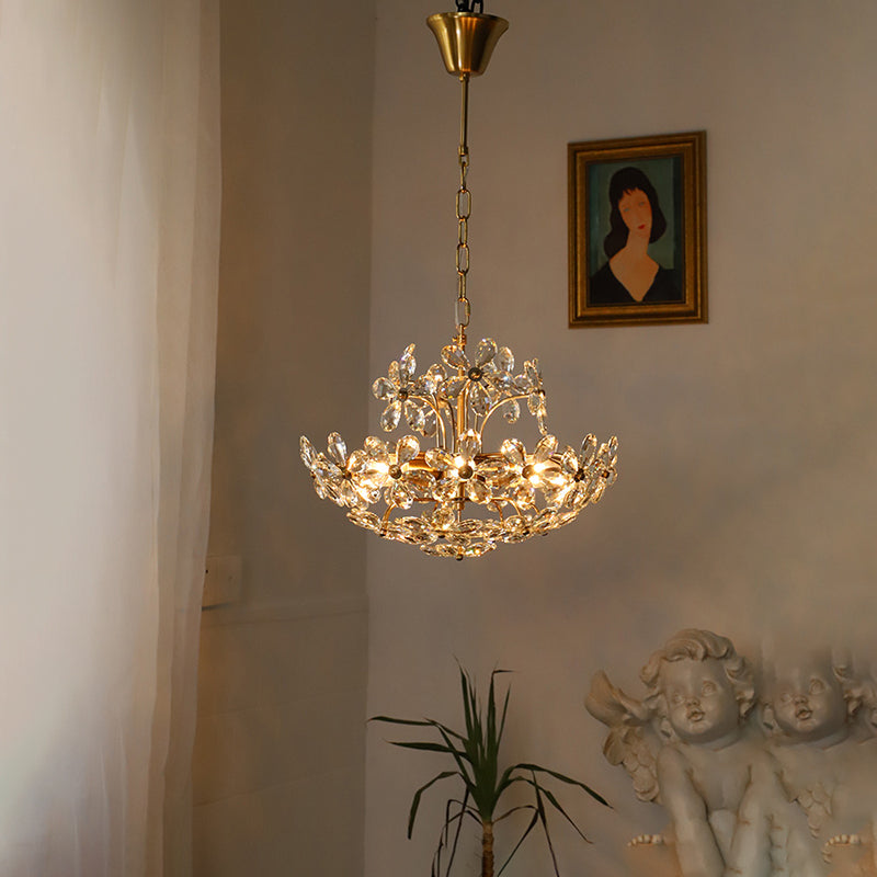 Flower Chandelier Light Fixtures Traditional Multi-Head Suspension Pendant Lamps with Crystal Shade