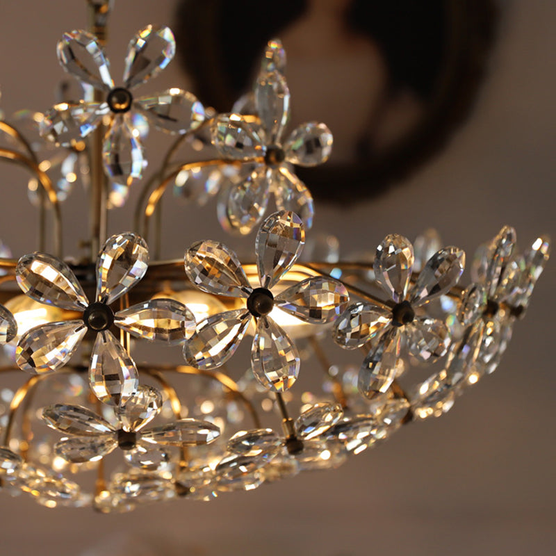 Flower Chandelier Light Fixtures Traditional Multi-Head Suspension Pendant Lamps with Crystal Shade