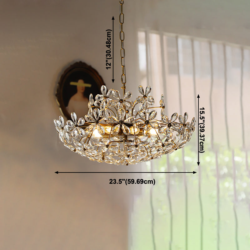 Flower Chandelier Light Fixtures Traditional Multi-Head Suspension Pendant Lamps with Crystal Shade