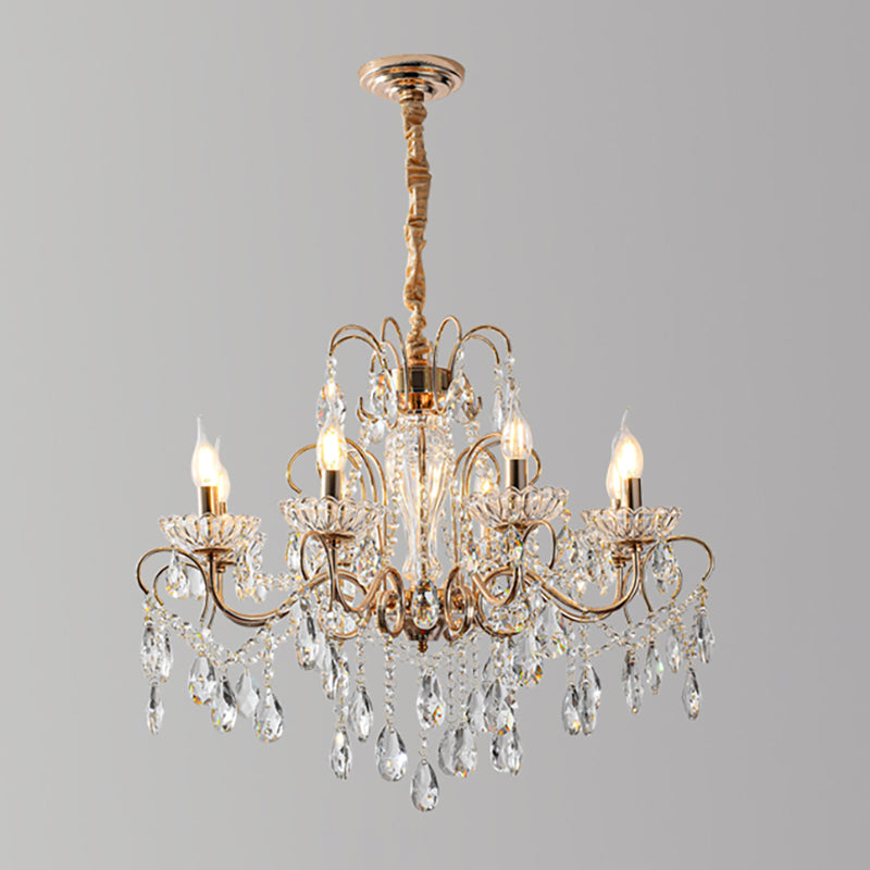 Candle Chandelier Light Fixtures American Style Multi-Head Suspension Pendant Lamps with Crystal