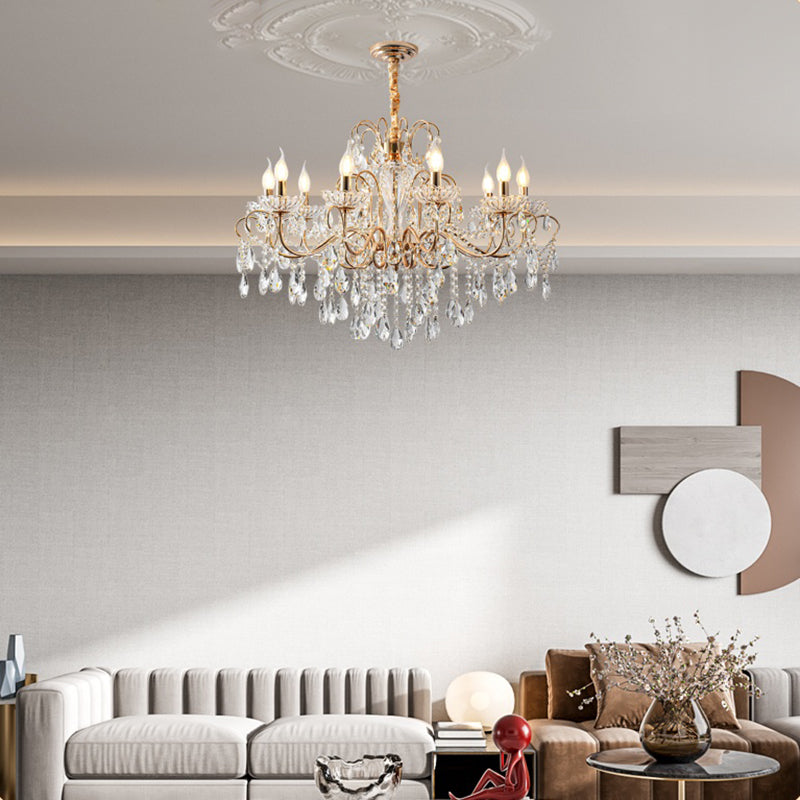 Candle Chandelier Light Fixtures American Style Multi-Head Suspension Pendant Lamps with Crystal