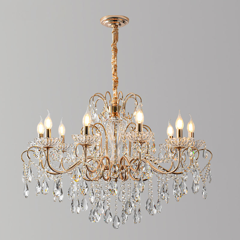 Candle Chandelier Light Fixtures American Style Multi-Head Suspension Pendant Lamps with Crystal