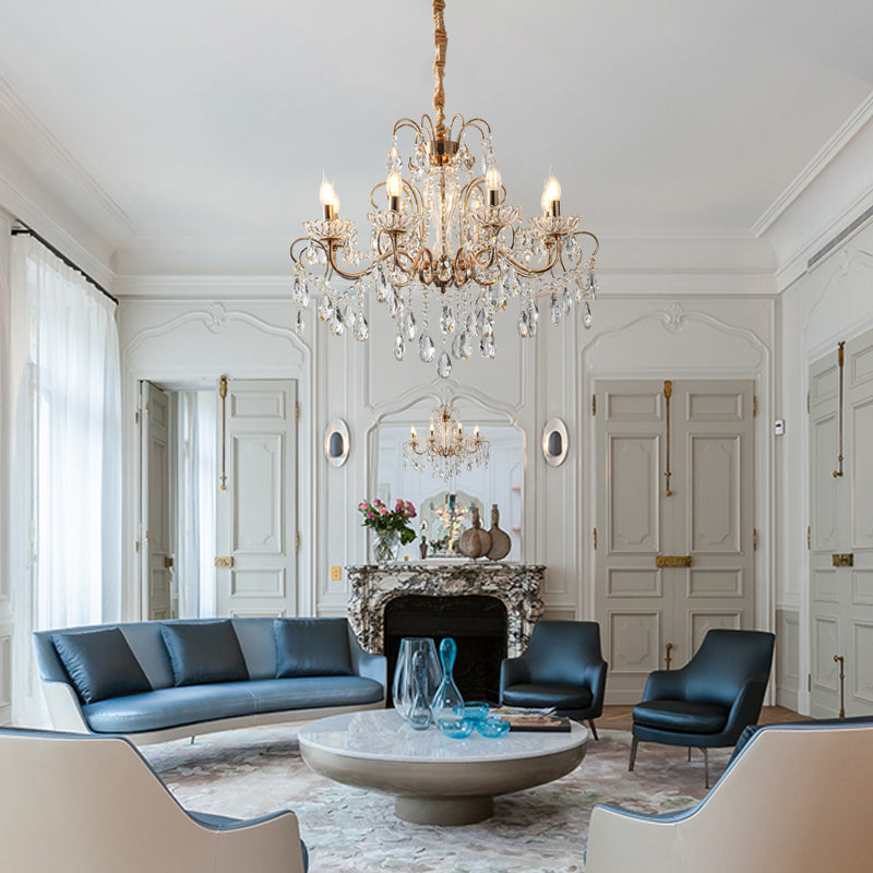 Candle Chandelier Light Fixtures American Style Multi-Head Suspension Pendant Lamps with Crystal