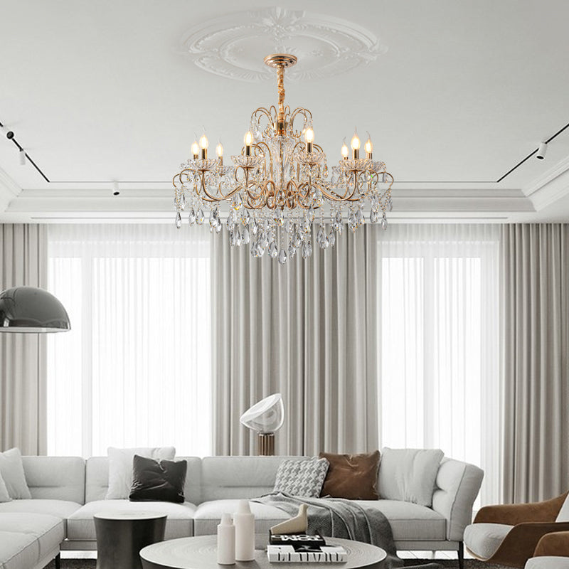 Candle Chandelier Light Fixtures American Style Multi-Head Suspension Pendant Lamps with Crystal