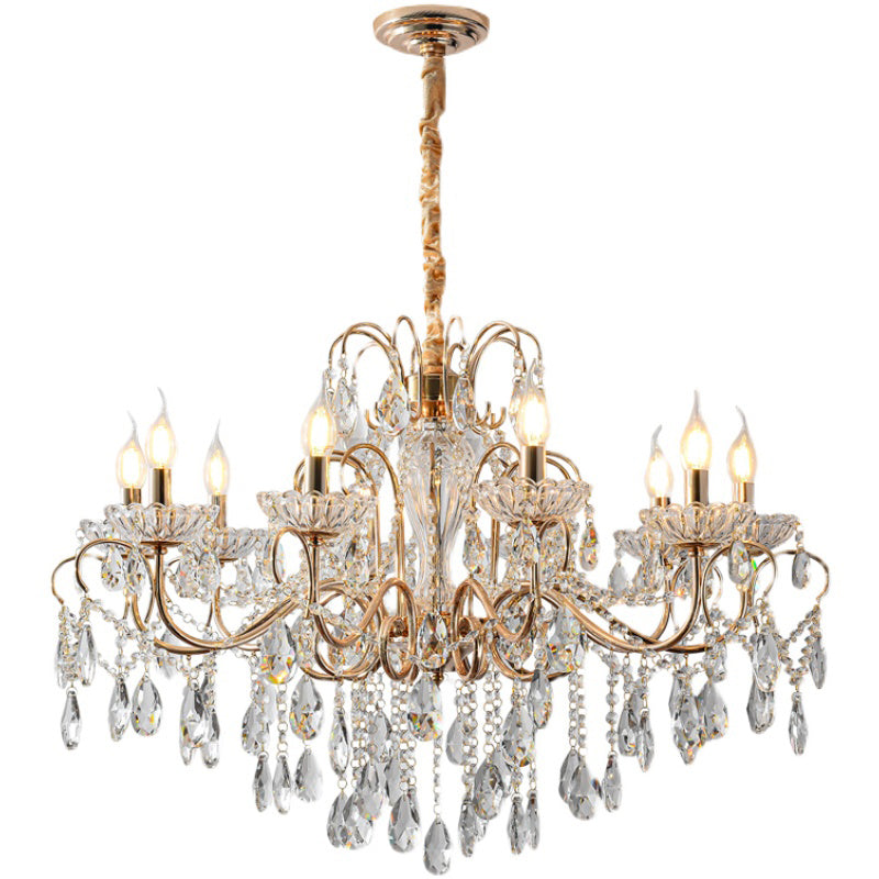 Candle Chandelier Light Fixtures American Style Multi-Head Suspension Pendant Lamps with Crystal