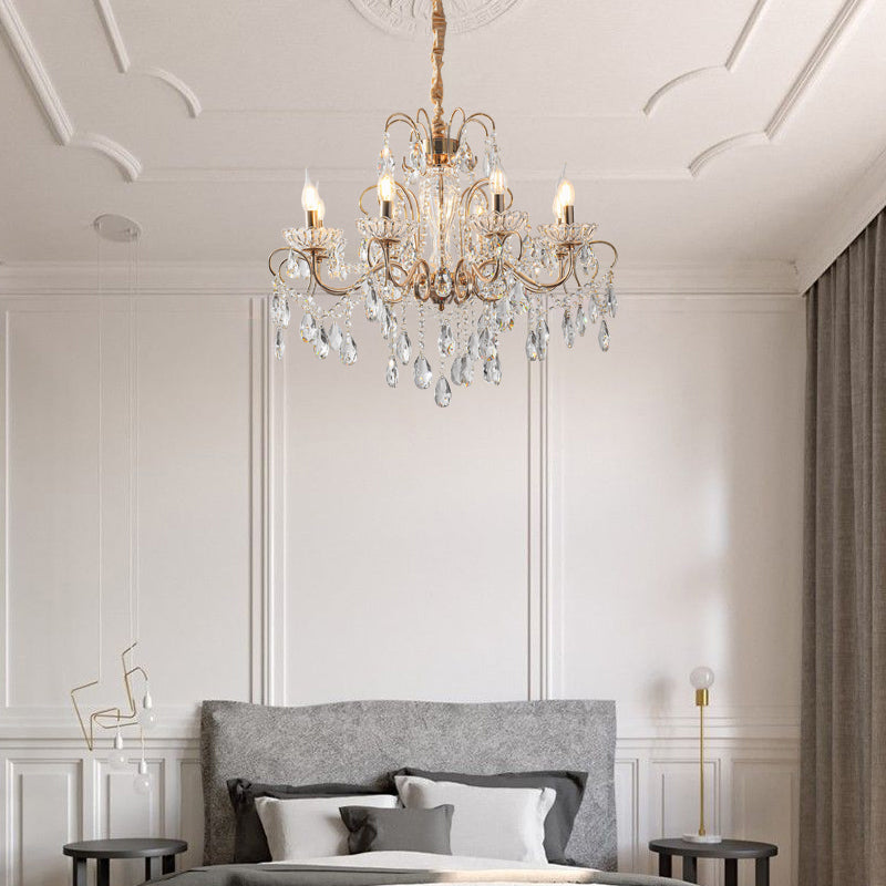 Candle Chandelier Light Fixtures American Style Multi-Head Suspension Pendant Lamps with Crystal