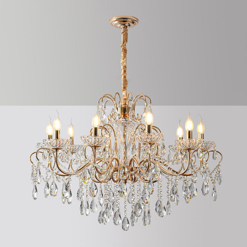Candle Chandelier Light Fixtures American Style Multi-Head Suspension Pendant Lamps with Crystal