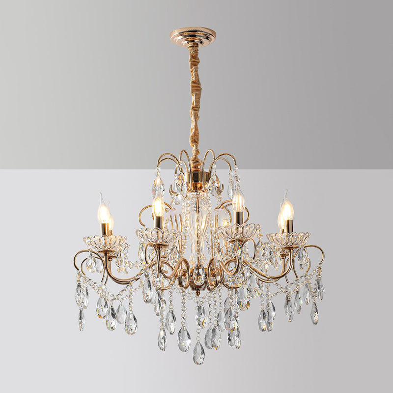 Candle Chandelier Light Fixtures American Style Multi-Head Suspension Pendant Lamps with Crystal