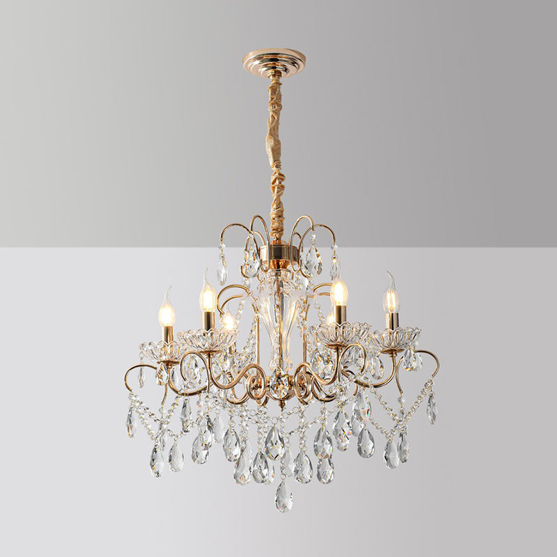 Candle Chandelier Light Fixtures American Style Multi-Head Suspension Pendant Lamps with Crystal
