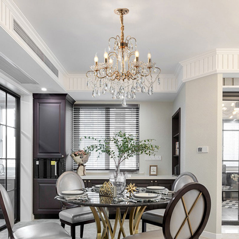 Candle Chandelier Light Fixtures American Style Multi-Head Suspension Pendant Lamps with Crystal