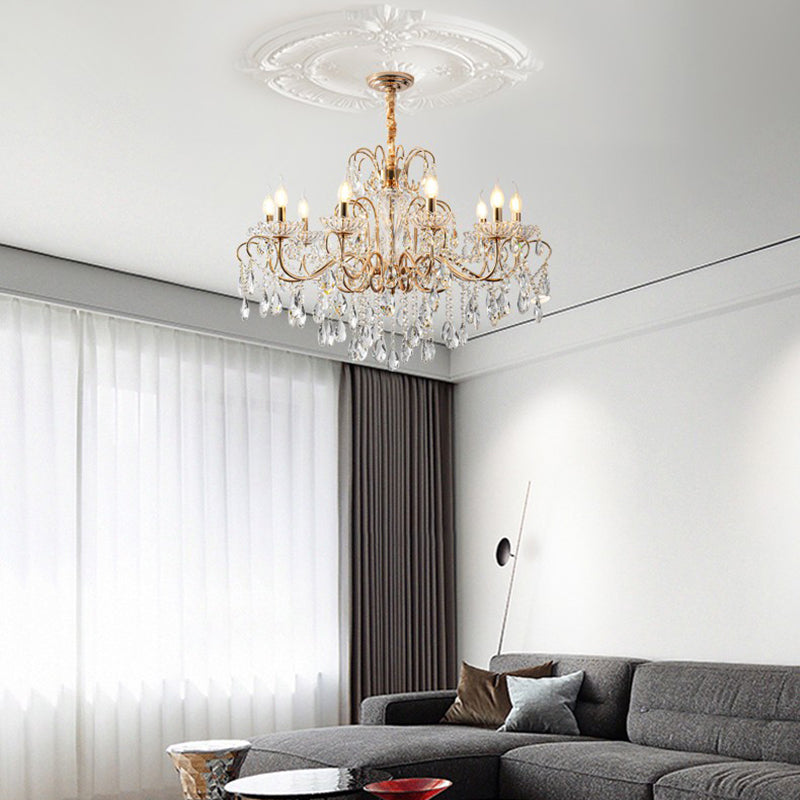 Candle Chandelier Light Fixtures American Style Multi-Head Suspension Pendant Lamps with Crystal