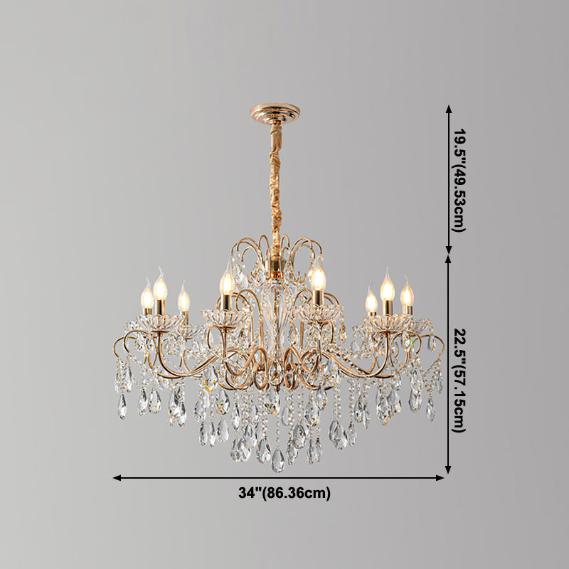 Candle Chandelier Light Fixtures American Style Multi-Head Suspension Pendant Lamps with Crystal