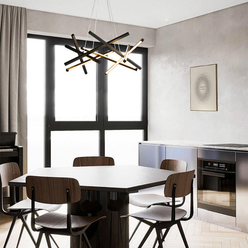 Lineaire kroonluchter verlichtingsarmaturen Moderne hanglampen met 8 lichte ophanging met witte acrylschaduw