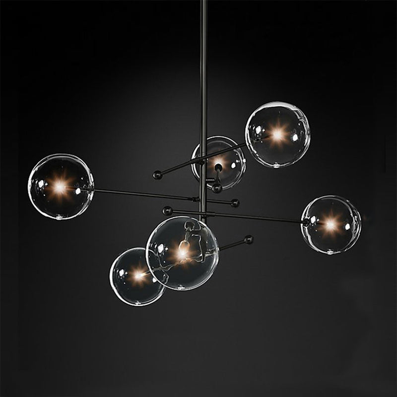 Nordic Metal Chandelier Globe Pendant Lamps with Glass Shade for Living Room