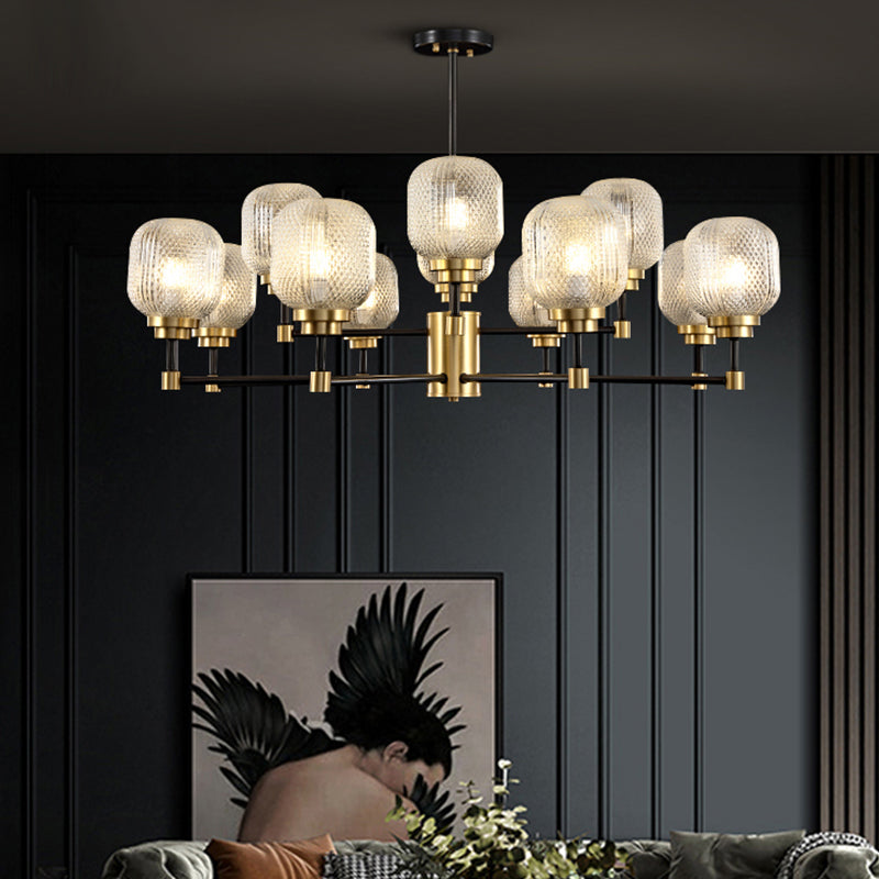 Brass Geometric Shape Chandelier Modern Chandelier Lamp with Prismatic Glass for Bedroom