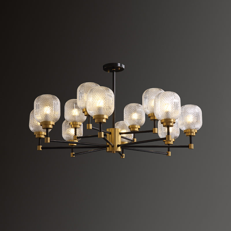 Brass Geometric Shape Chandelier Modern Chandelier Lamp with Prismatic Glass for Bedroom