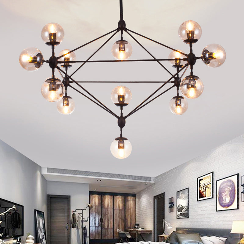 Lámparas colgantes negras de araña de metal nórdica con sombra de vidrio para sala de estar
