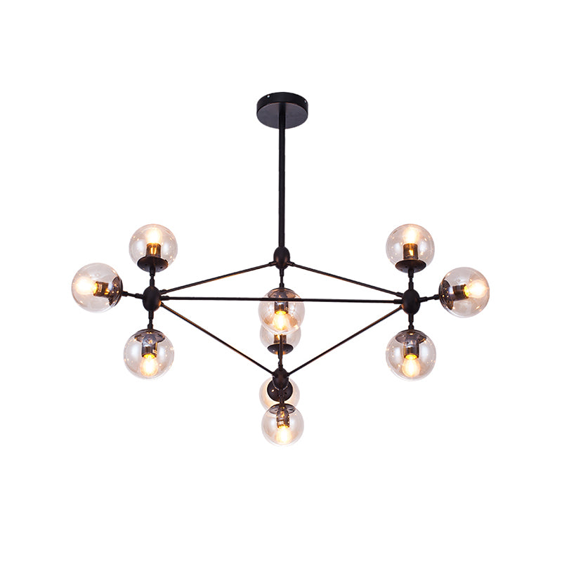 Lámparas colgantes negras de araña de metal nórdica con sombra de vidrio para sala de estar