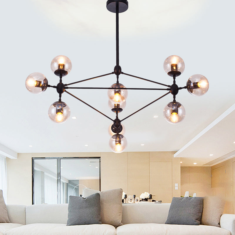 Lampade a sospensione nero ramo di metallo nordico con tonalità di vetro per soggiorno