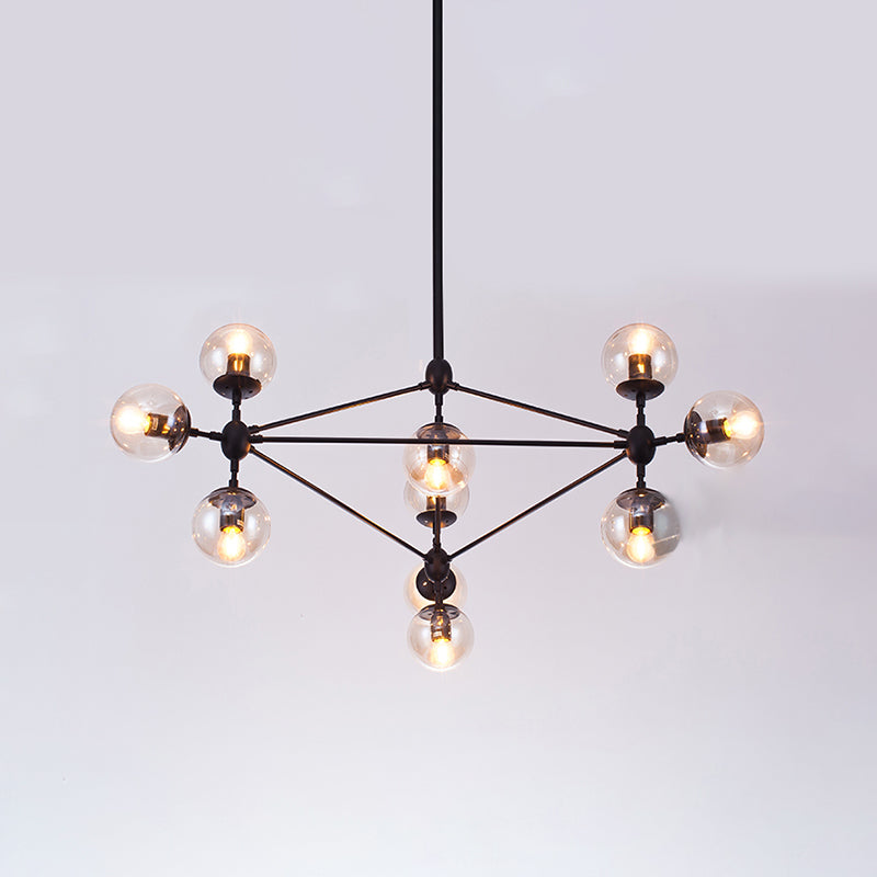 Lámparas colgantes negras de araña de metal nórdica con sombra de vidrio para sala de estar