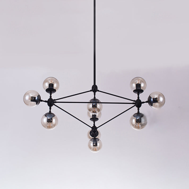 Lámparas colgantes negras de araña de metal nórdica con sombra de vidrio para sala de estar