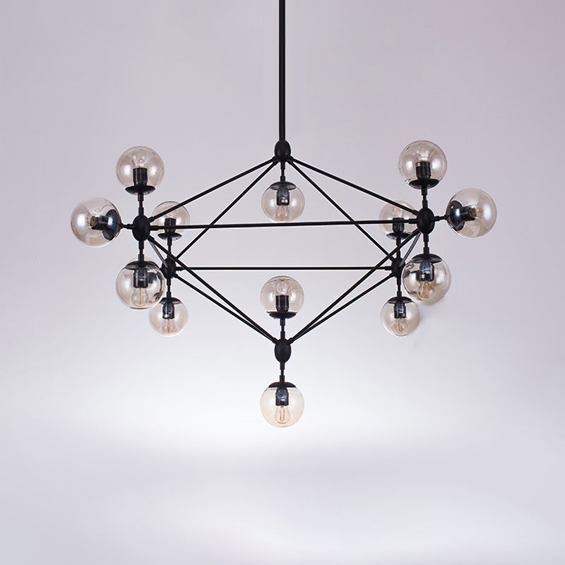 Lámparas colgantes negras de araña de metal nórdica con sombra de vidrio para sala de estar
