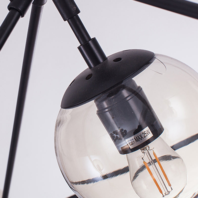 Lámparas colgantes negras de araña de metal nórdica con sombra de vidrio para sala de estar