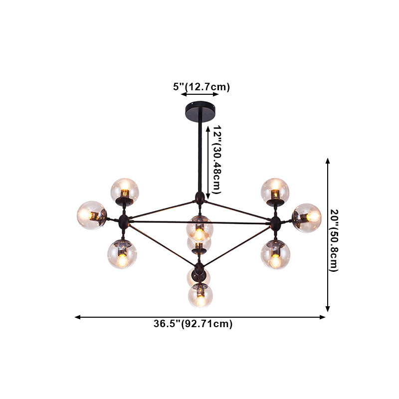 Lámparas colgantes negras de araña de metal nórdica con sombra de vidrio para sala de estar