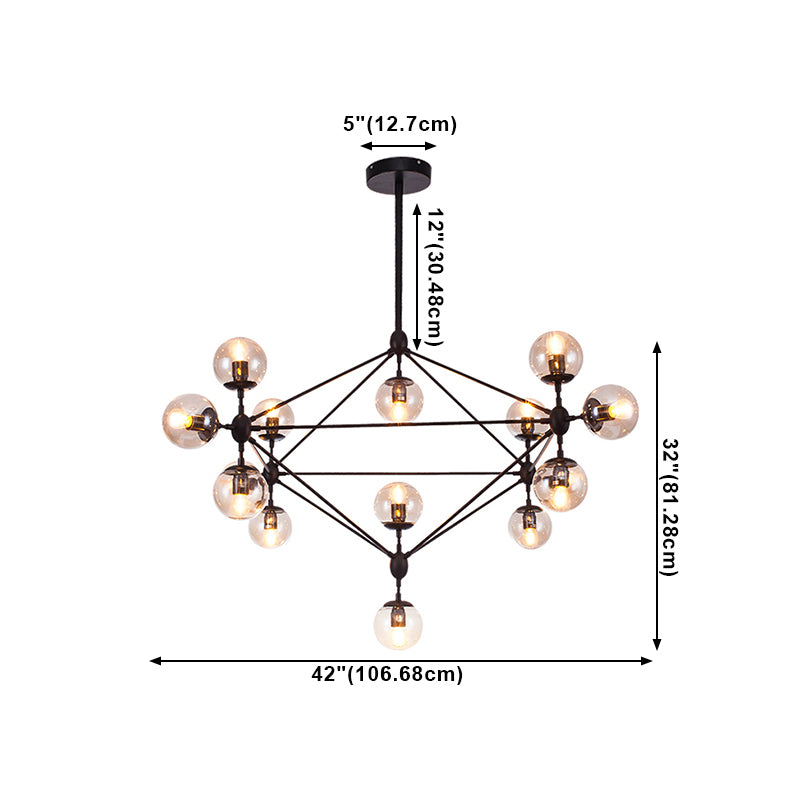Lámparas colgantes negras de araña de metal nórdica con sombra de vidrio para sala de estar