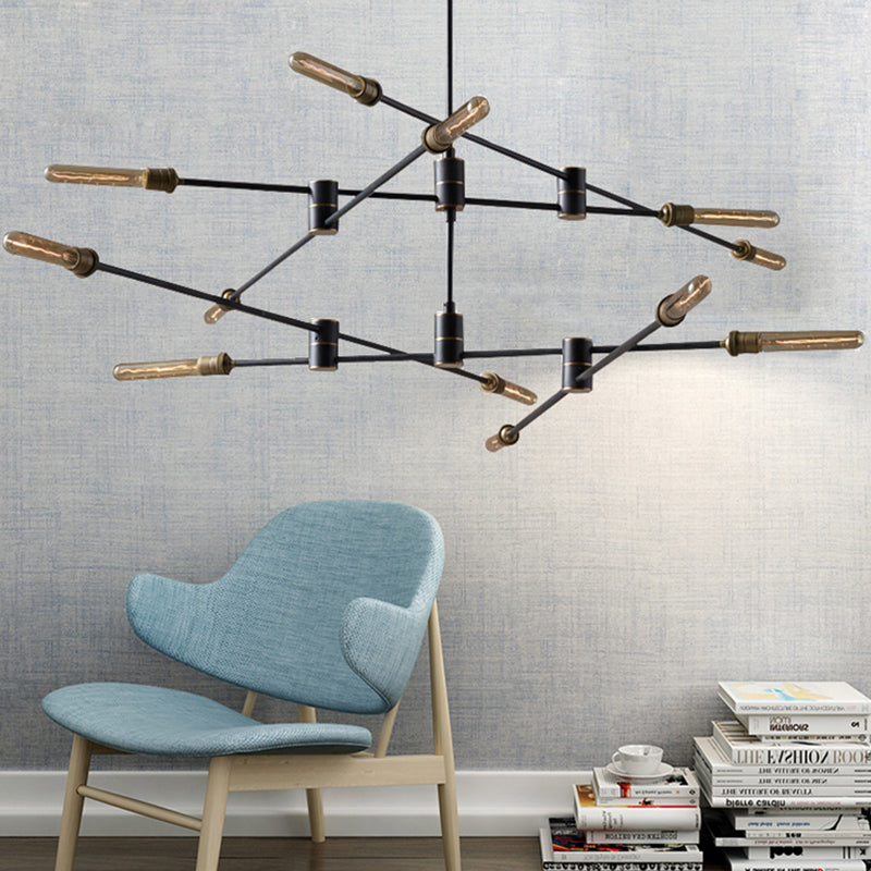 Nordic Style Metal Chandelier Branch Black Pendant Lamps for Living Room