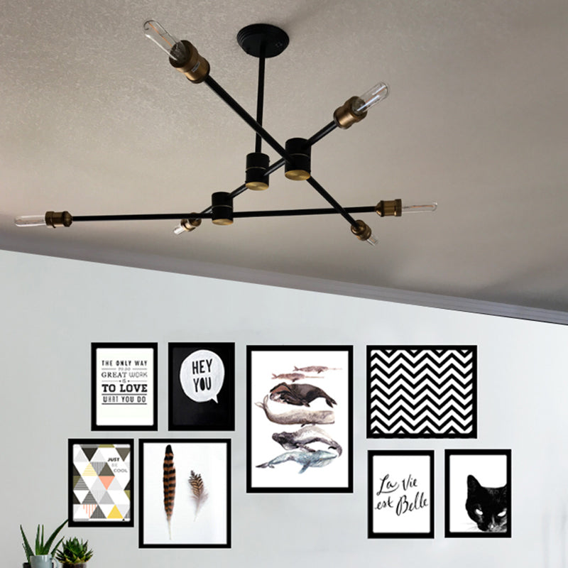 Nordic Style Metal Chandelier Branch Black Pendant Lamps for Living Room