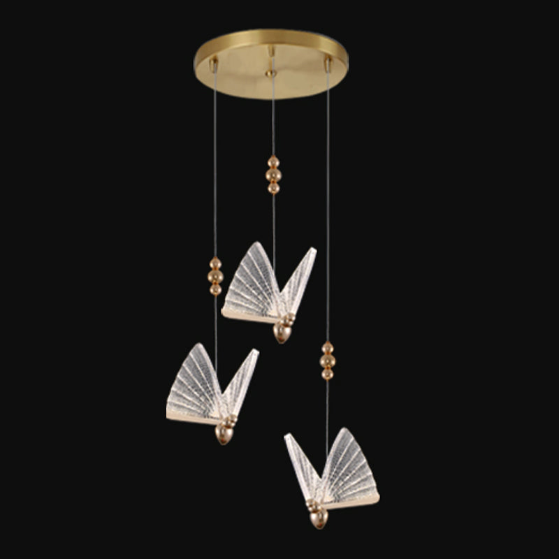 Iluminación colgante de mariposa luz acrílica moderna en oro para dormitorio