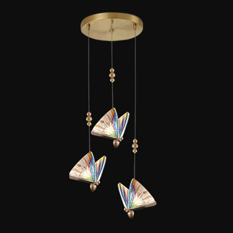Iluminación colgante de mariposa luz acrílica moderna en oro para dormitorio