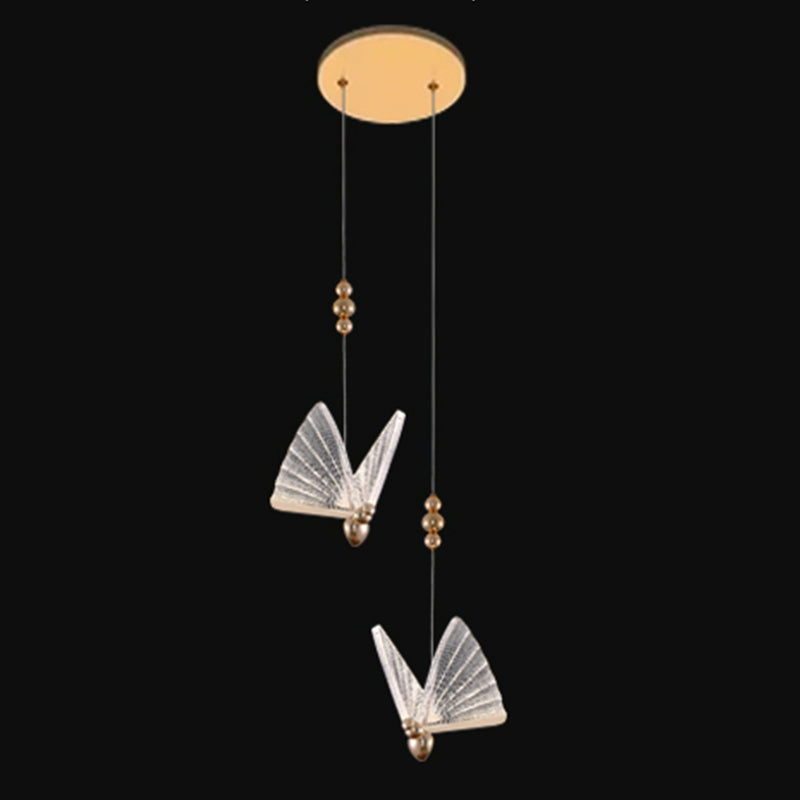 Iluminación colgante de mariposa luz acrílica moderna en oro para dormitorio