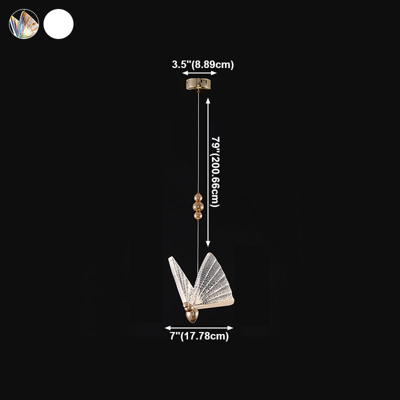 Iluminación colgante de mariposa luz acrílica moderna en oro para dormitorio