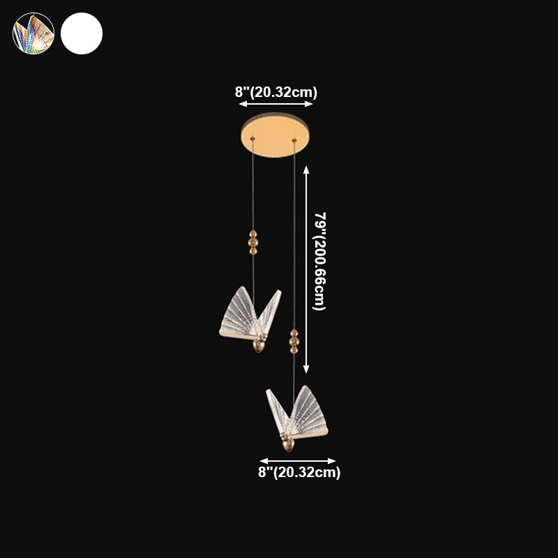 Iluminación colgante de mariposa luz acrílica moderna en oro para dormitorio