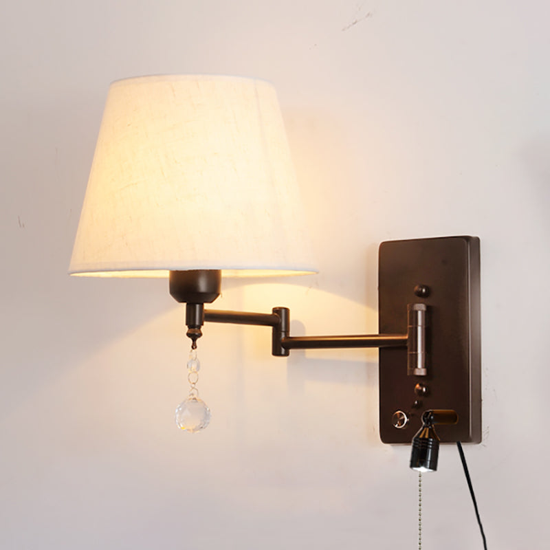 Sitting Room One Head Wall Sconce Cloth Lampshade Adjustable Wall Mounted Light Fixture