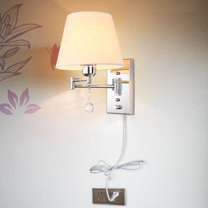 Sitting Room One Head Wall Sconce Cloth Lampshade Adjustable Wall Mounted Light Fixture