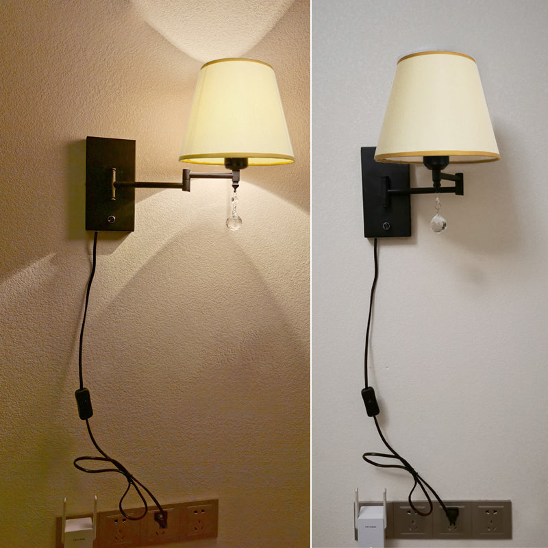 Sitting Room One Head Wall Sconce Cloth Lampshade Adjustable Wall Mounted Light Fixture